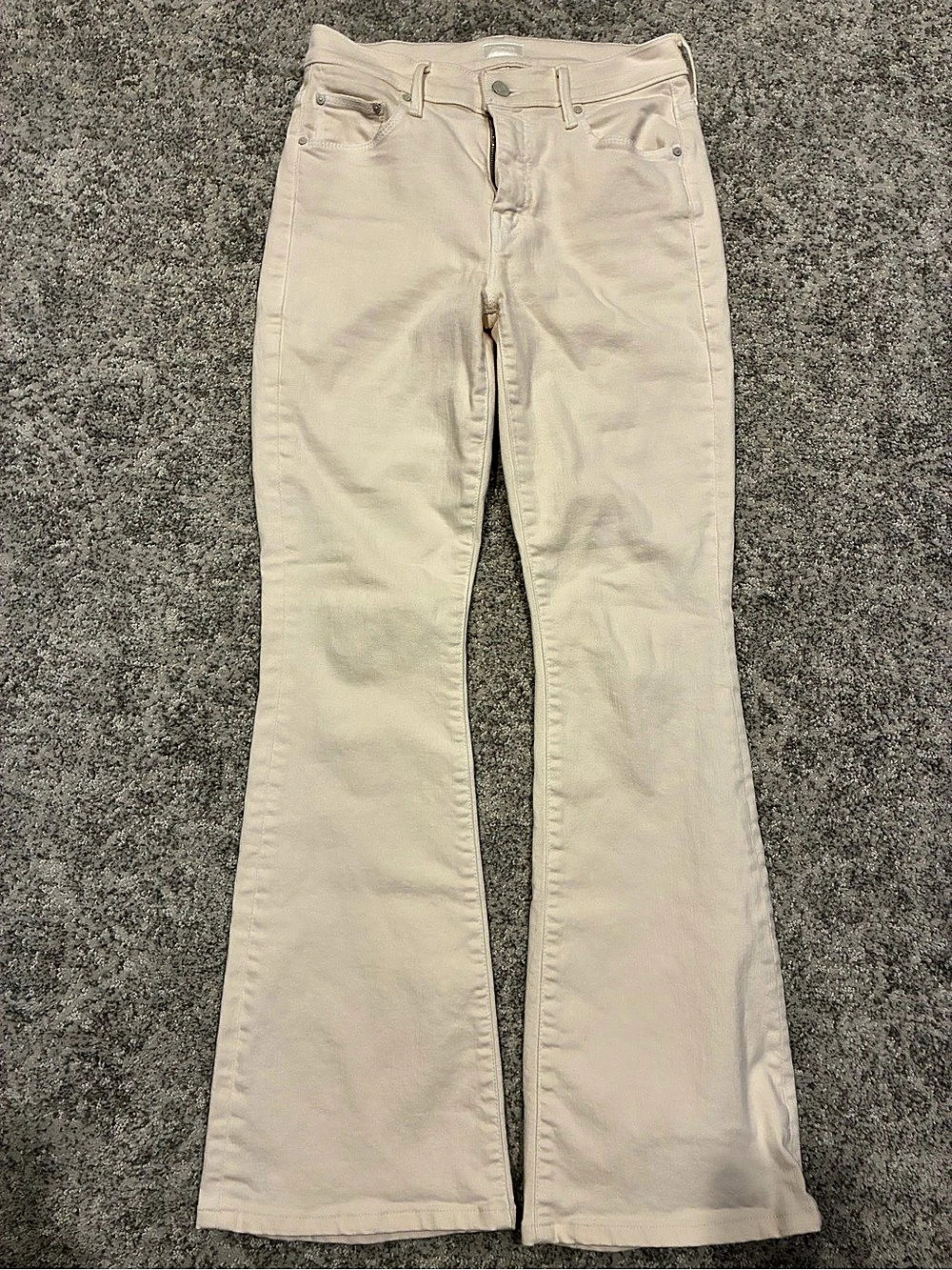 MOTHER The Weekender Boot Cut Jeans in Cream
